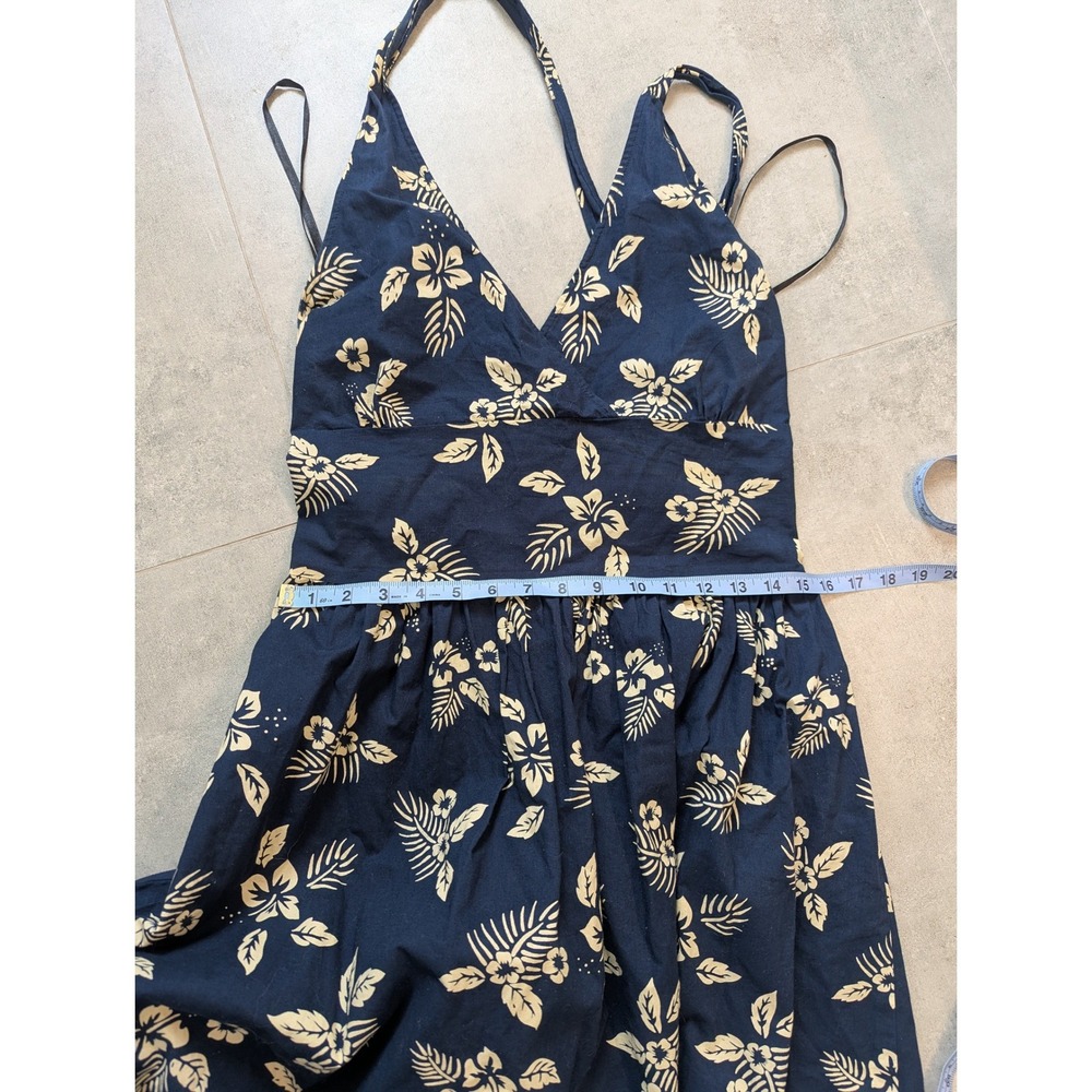 Navy Blue Tropical Hibiscus Floral Cotton Halter Midi Dress Large - Picture 10 of 10